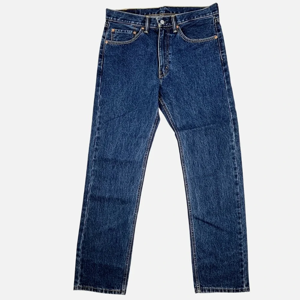 Levi's 505 Straight Leg Jeans 34x34 Blue Golden Contrast Stitching Classic Fit
